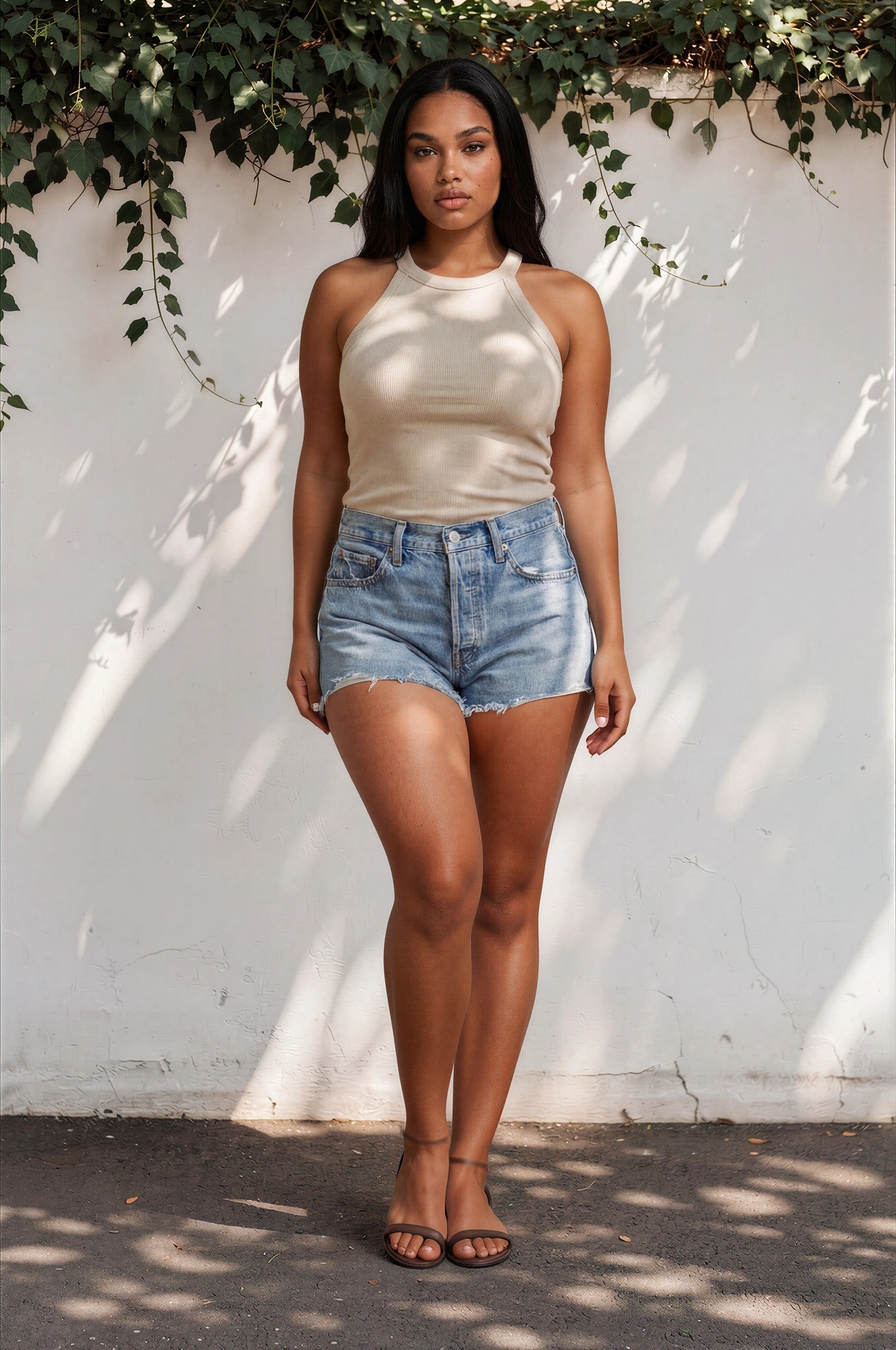Ribbed Halter Neck Top with Built-In Bra