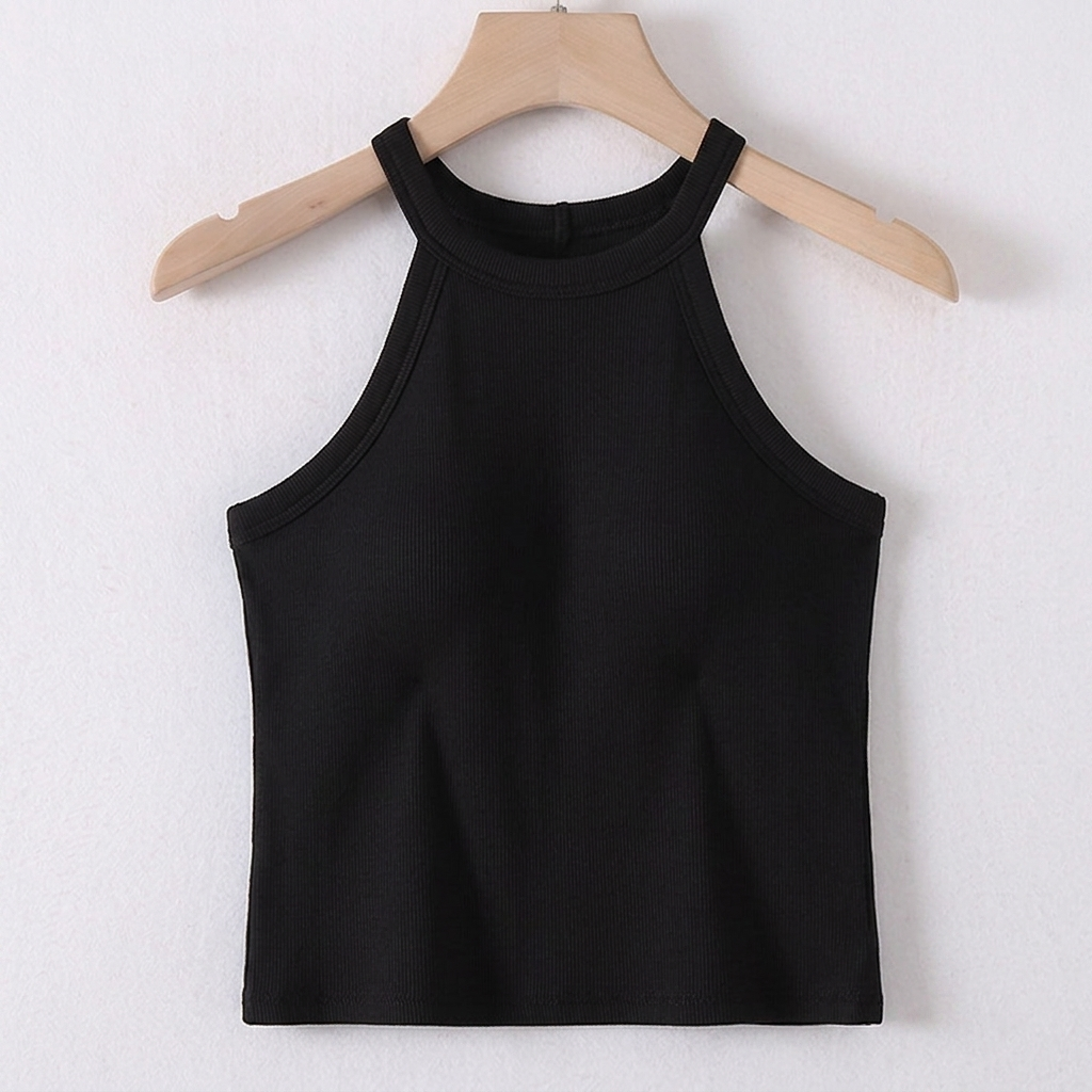 Ribbed Halter Neck Top with Built-In Bra