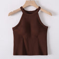 Ribbed Halter Neck Top with Built-In Bra
