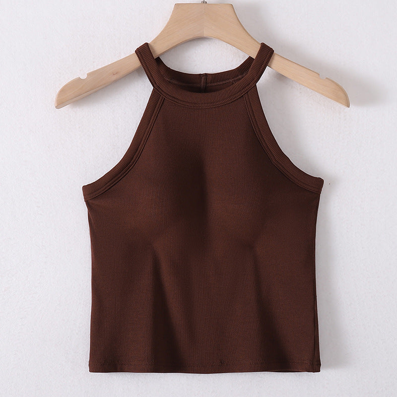 Ribbed Halter Neck Top with Built-In Bra